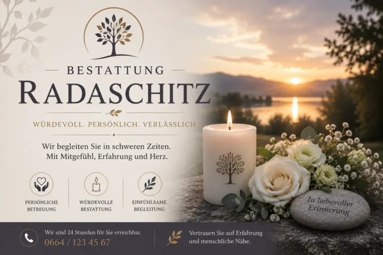 Bestattung Radaschitz mit Kerze, Rosen und See