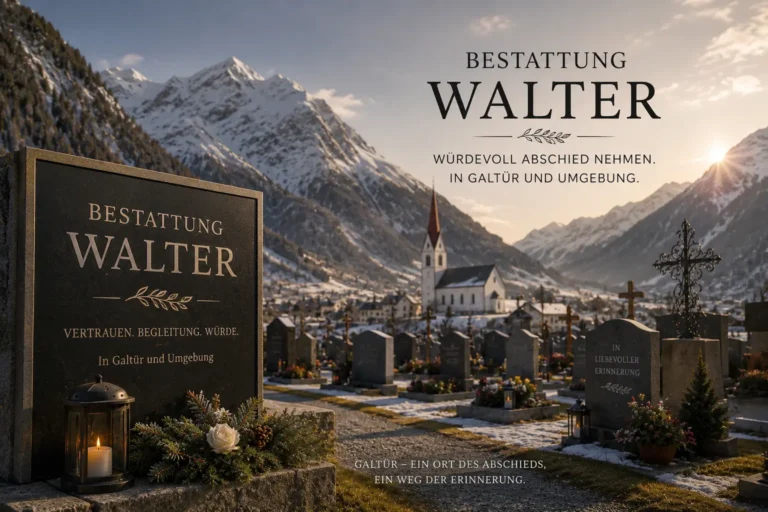 Bestattung Walter in Galtür mit Friedhof, Kirche und Gedenkkerze