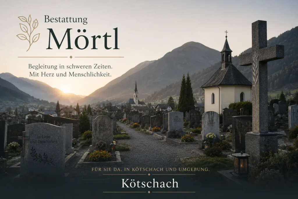 Bestattung Mörtl Friedhof in Kötschach mit Kapelle und Bergkulisse