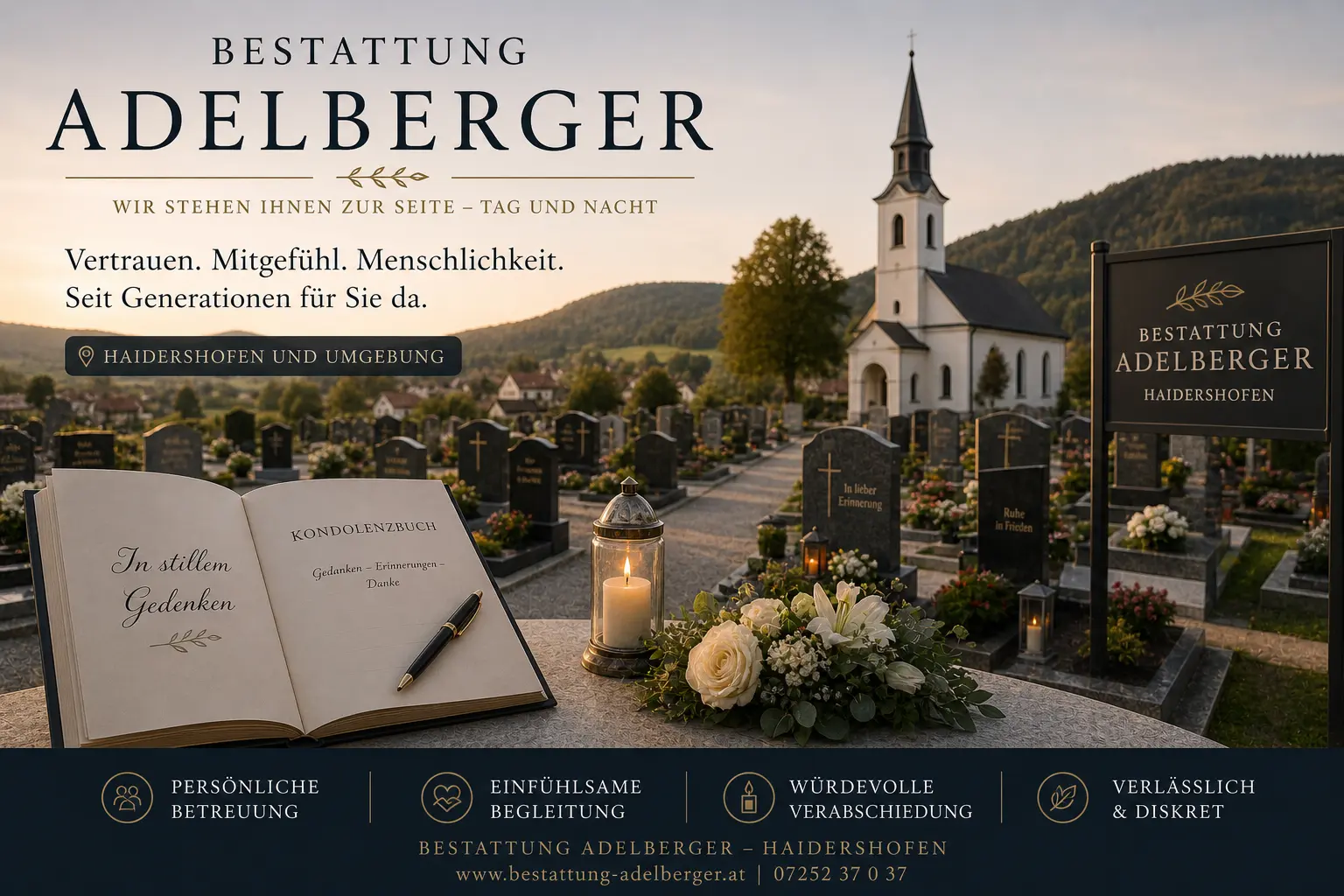 Bestattung Adelberger Haidershofen mit Friedhof, Kirche und Kondolenzbuch