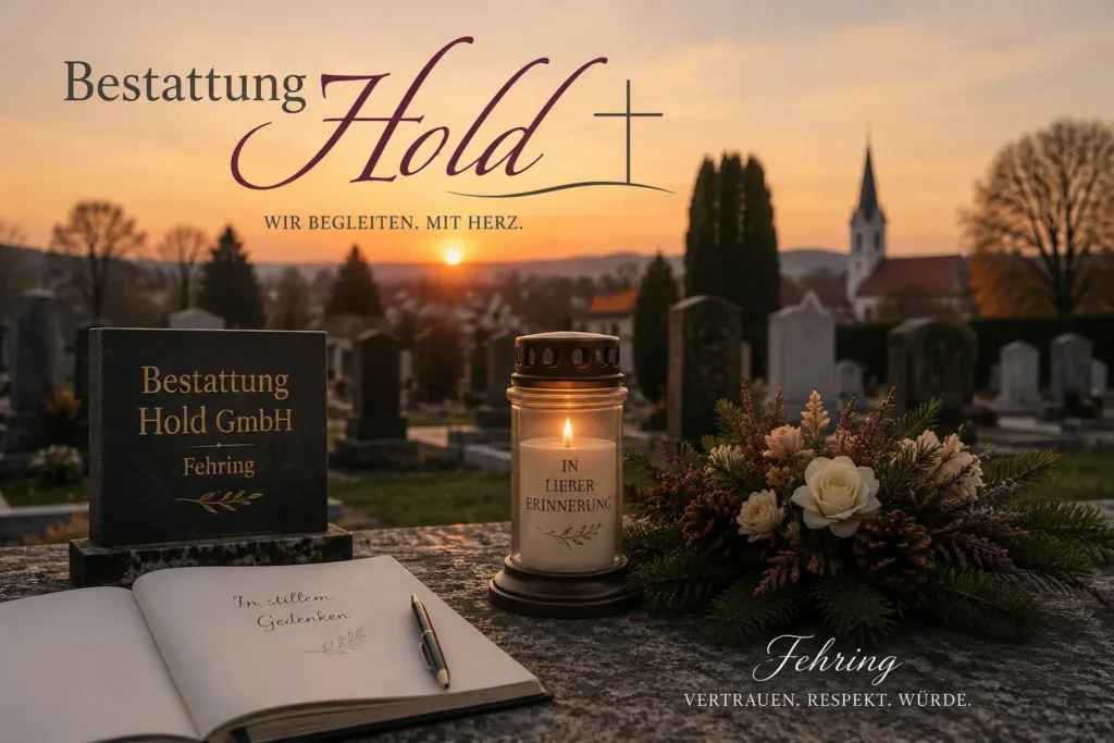 Bestattung Hold in Fehring mit Friedhof, Gedenkkerze und Kondolenzbuch bei Sonnenuntergang