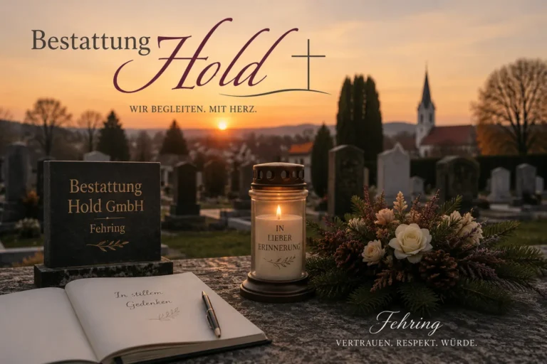 Bestattung Hold in Fehring mit Friedhof, Gedenkkerze und Kondolenzbuch bei Sonnenuntergang