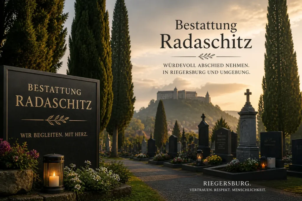Bestattung Radaschitz in Riegersburg mit Friedhof, Zypressen und Gedenkkerze