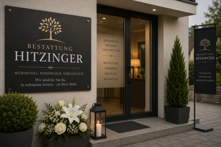 Bestattung Hitzinger - modernes Bestattungsinstitut mit stilvollem Eingangsbereich