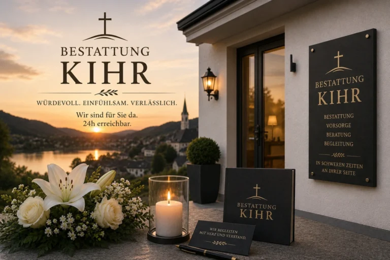 Bestattung Kihr mit Trauerkerze, weißen Lilien und stilvollem Gedenkbereich