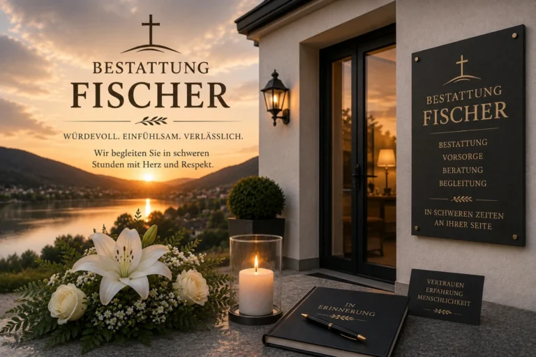 Bestattung Fischer mit Trauerkerze, weißen Lilien und stilvollem Gedenkbereich