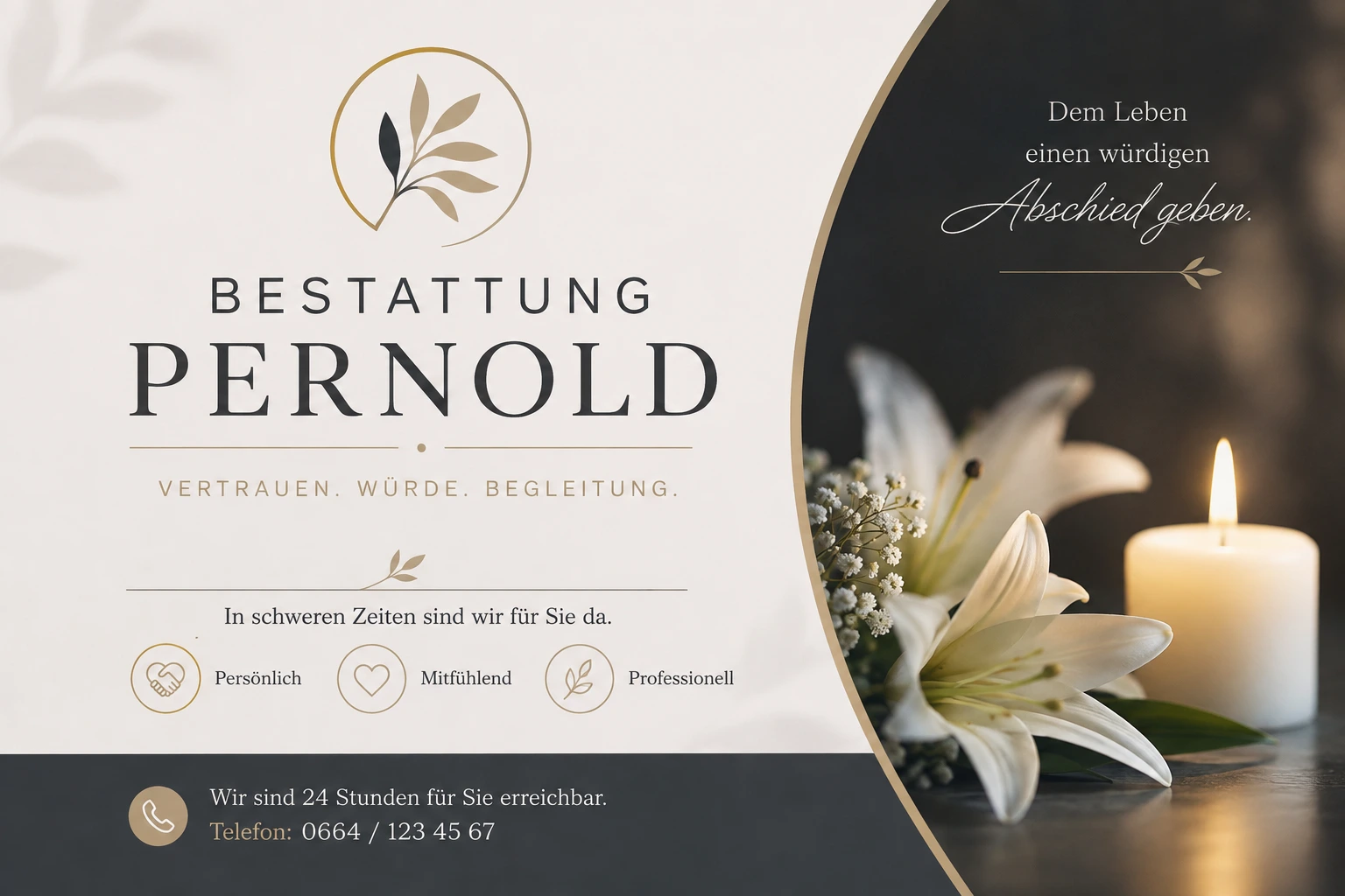 Bestattung Pernold mit Trauerkerze und Lilie als Symbol für würdevolle Bestattung und Trauerbegleitung