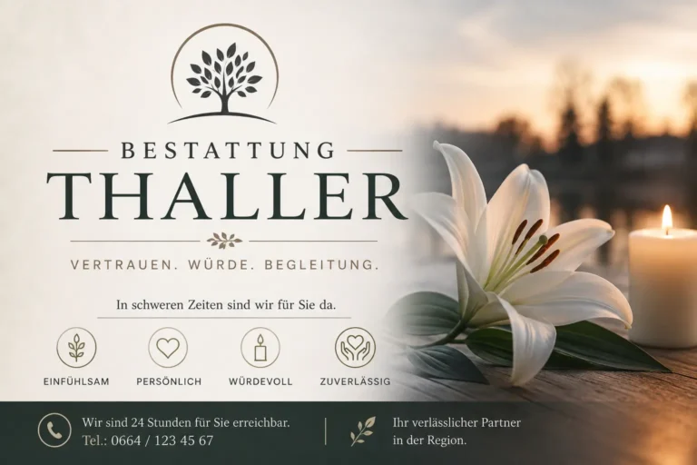 Bestattung Thaller mit Lilie, Kerze und einfühlsamer Trauerbegleitung