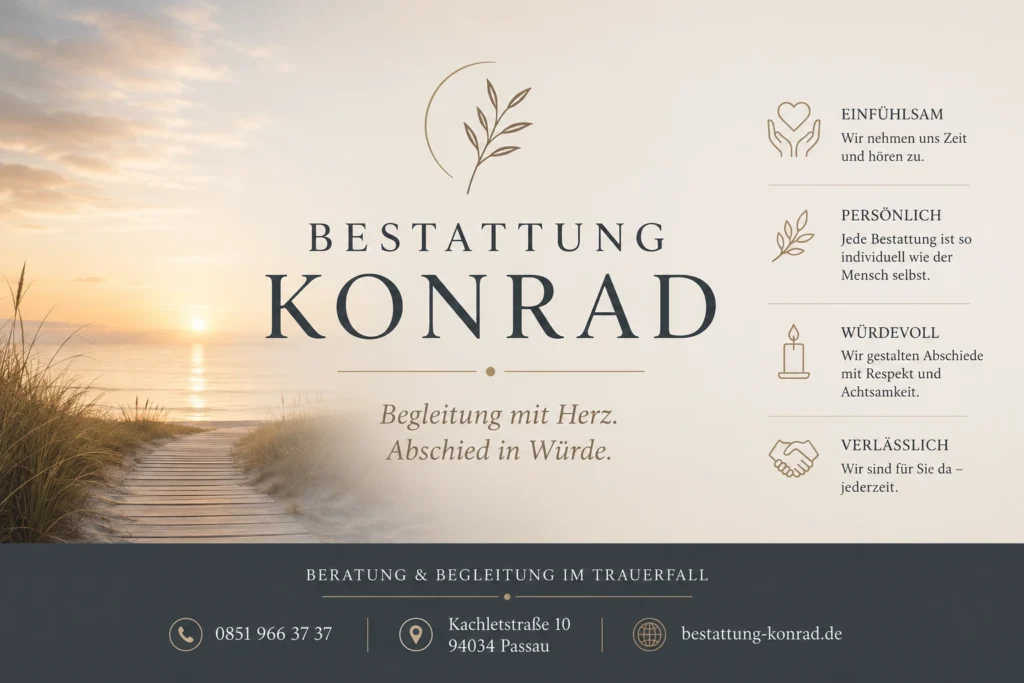 Bestattung Konrad - ruhige Meereskulisse bei Sonnenuntergang als Symbol für Abschied und Würde