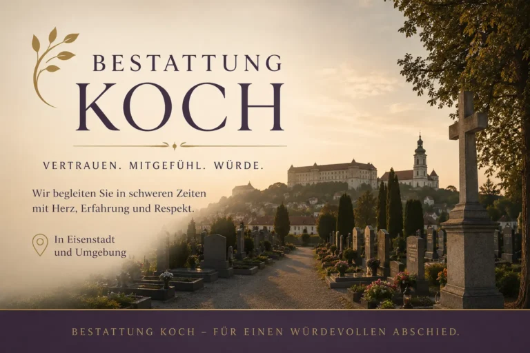 Bestattung Koch Eisenstadt : Würdevoller Abschied im Burgenland seit 1875 1 Bestattung Koch in Eisenstadt mit Friedhof, Grabsteinen, Kreuz und Kirche bei Abendsonne