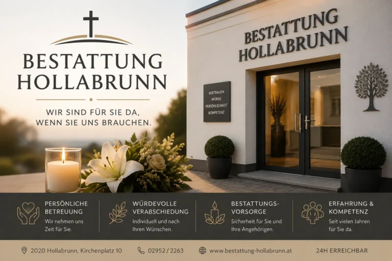 Bestattung Hollabrunn mit Gedenkkerze, weißen Lilien und modernem Bestattungsinstitut