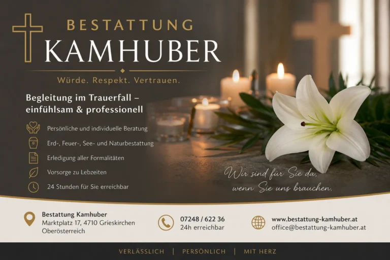 Bestattung Kamhuber mit Lilie und Kerzenlicht - würdevolle Bestattung und Trauerbegleitung in Oberösterreich