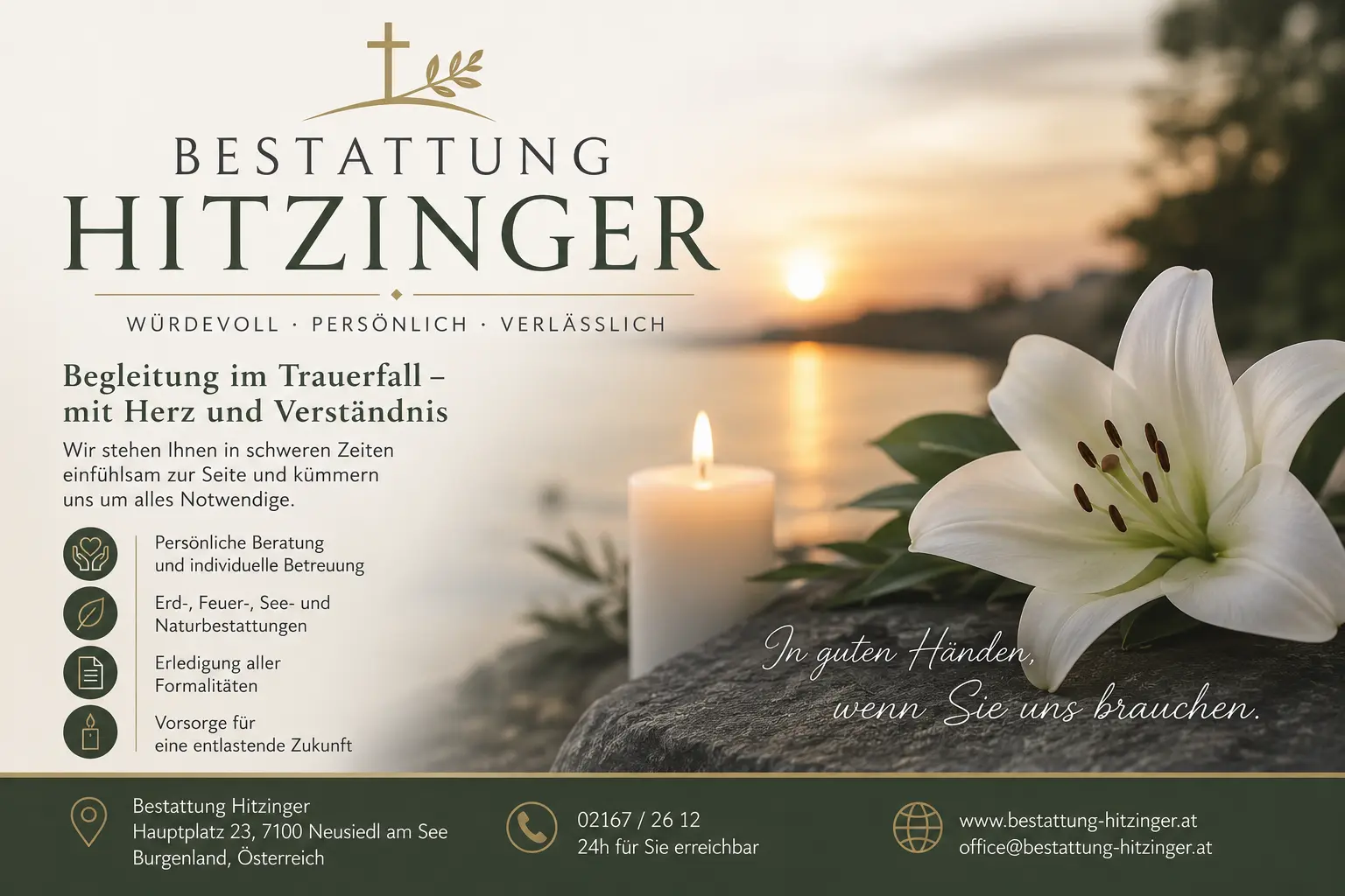 Bestattung Hitzinger mit Lilie und Kerze in Neusiedl am See