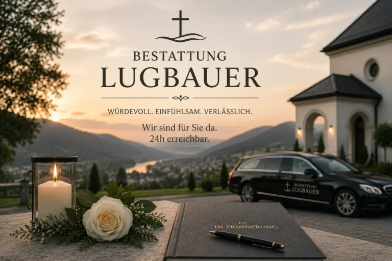 Bestattung Lugbauer mit Kerze, Rose und Kondolenzbuch