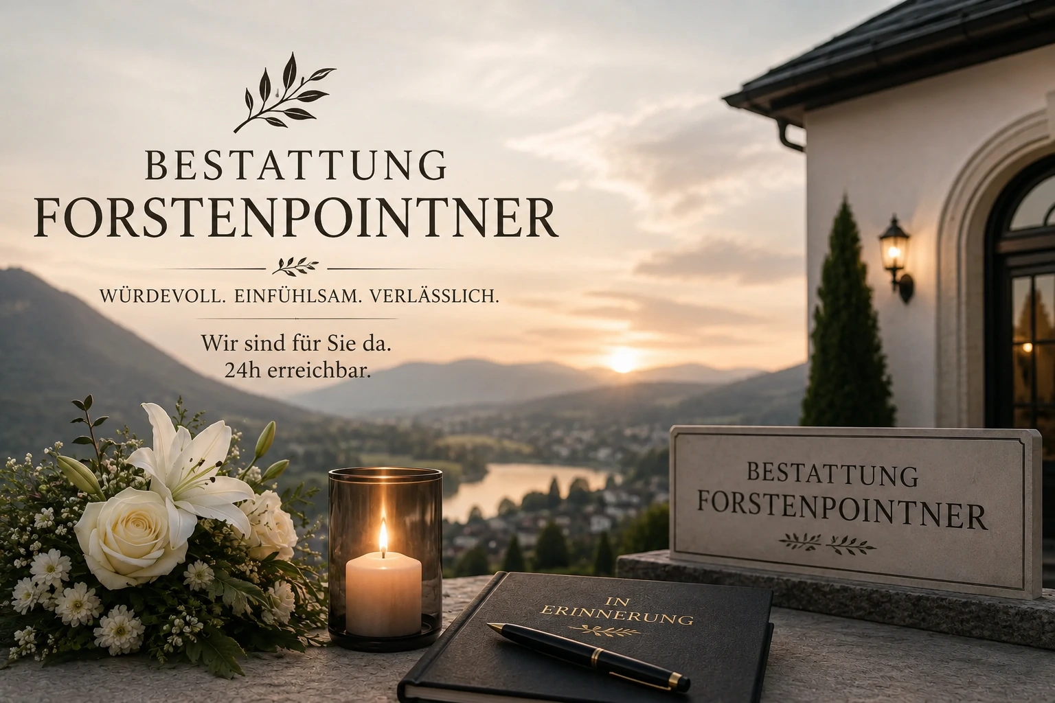 Bestattung Forstenpointner mit Kerze und weißen Blumen