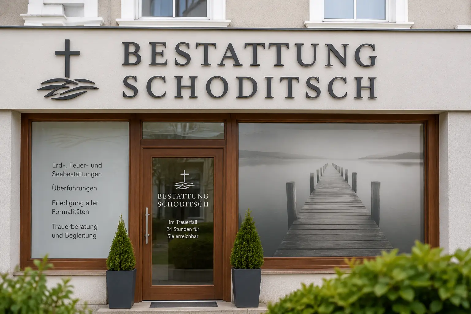 Bestattung Schoditsch - modernes Bestattungsinstitut mit stilvollem Eingangsbereich