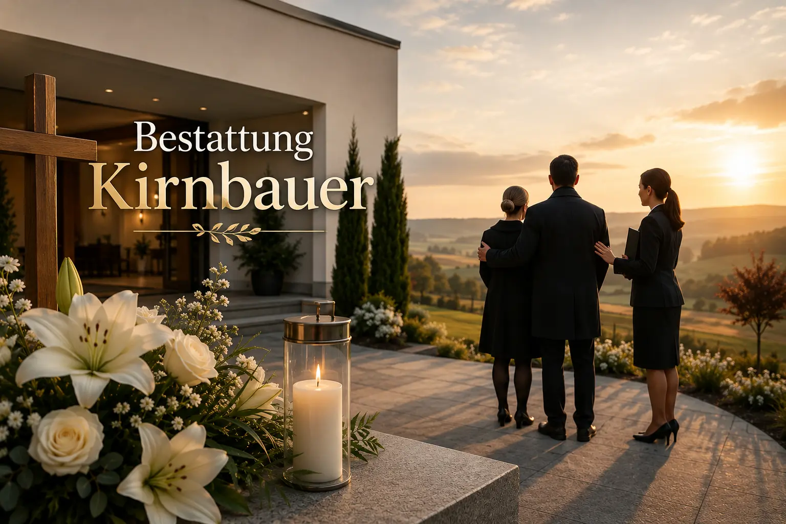 Bestattung Kirnbauer mit Trauerfeier, Blumen und Gedenkkerze
